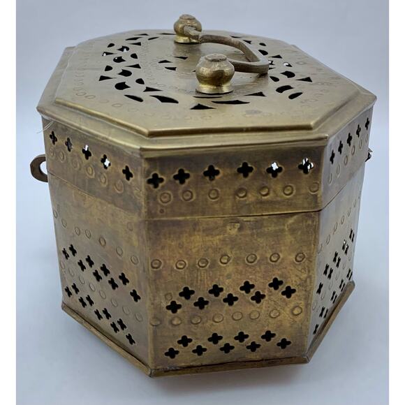 Vintage Pierced Brass Octagon Cricket Box Decor Storage - Picture 5 of 14